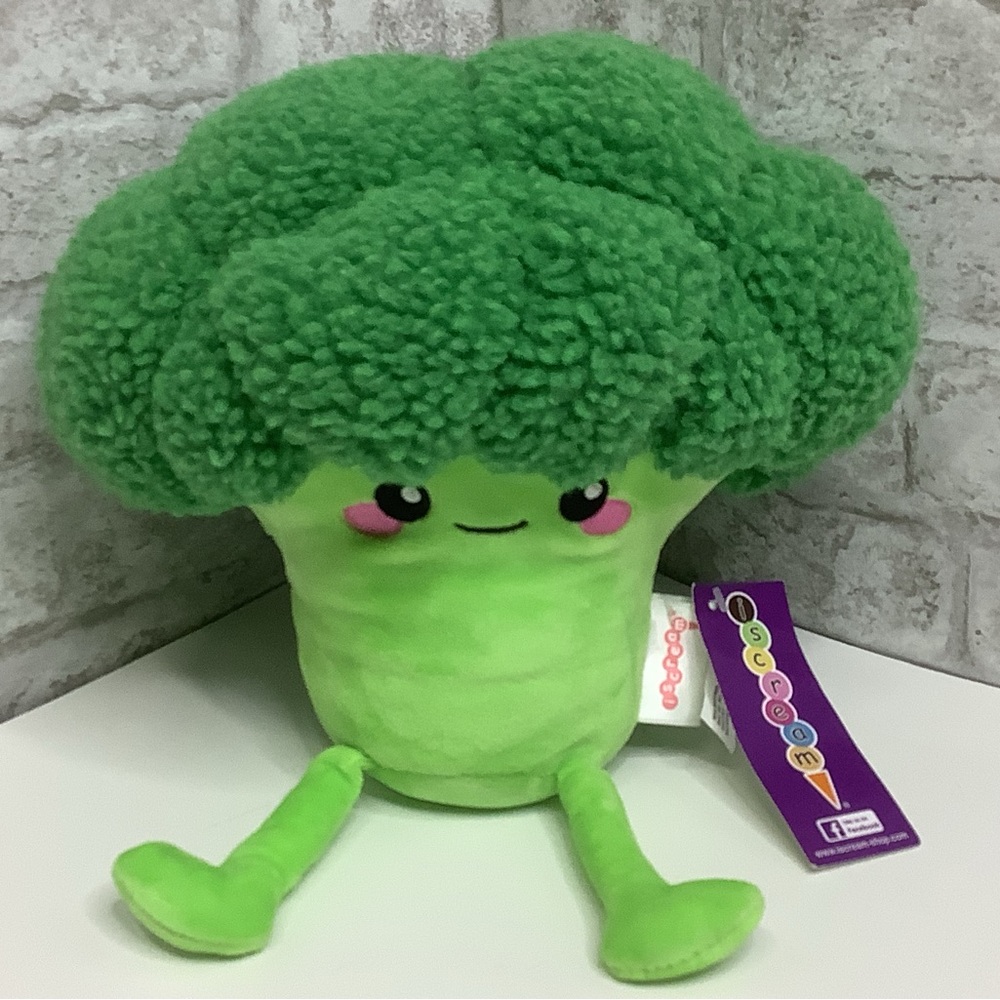 Iscream Plush Broccoli Rare HTF NWT Green Large Stuffed Toy Smile Face Lovey